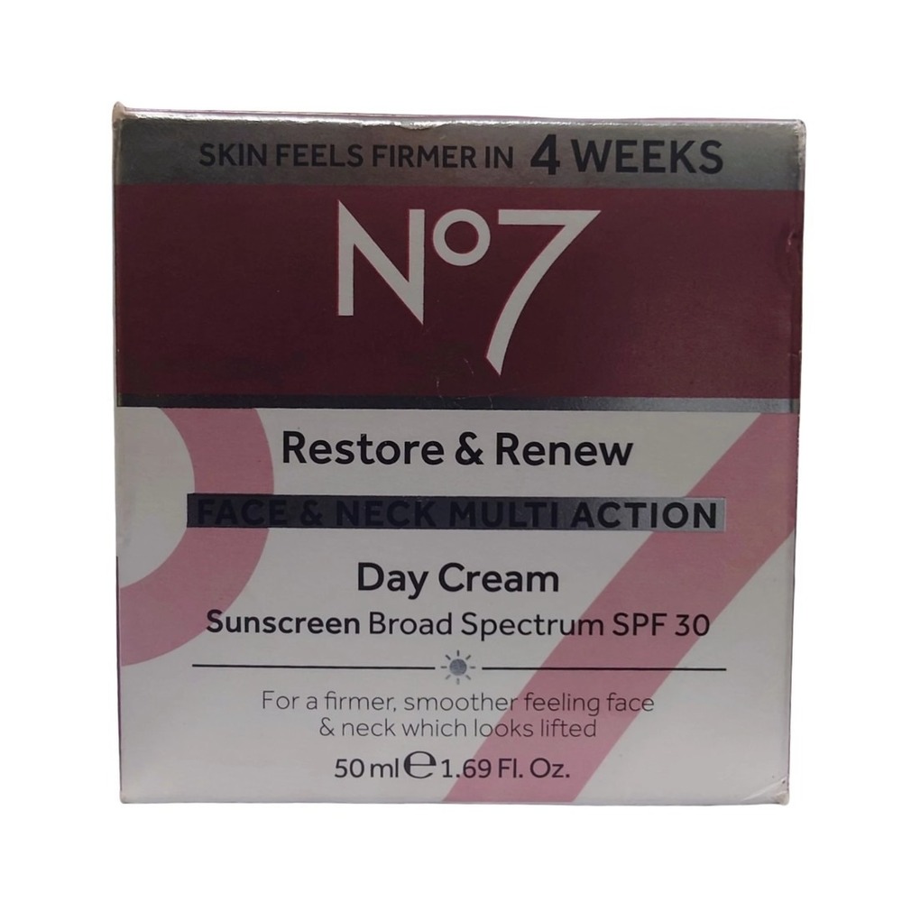 No7 Restore & Renew Face Neck Multi Action Day Cream SPF 30 1.69 oz Exp 04/27
